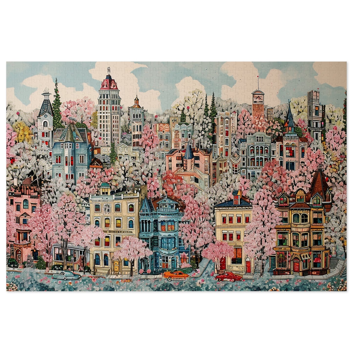 1950s City in Spring Jigsaw Puzzle (30, 110, 252, 500,1000-Piece)