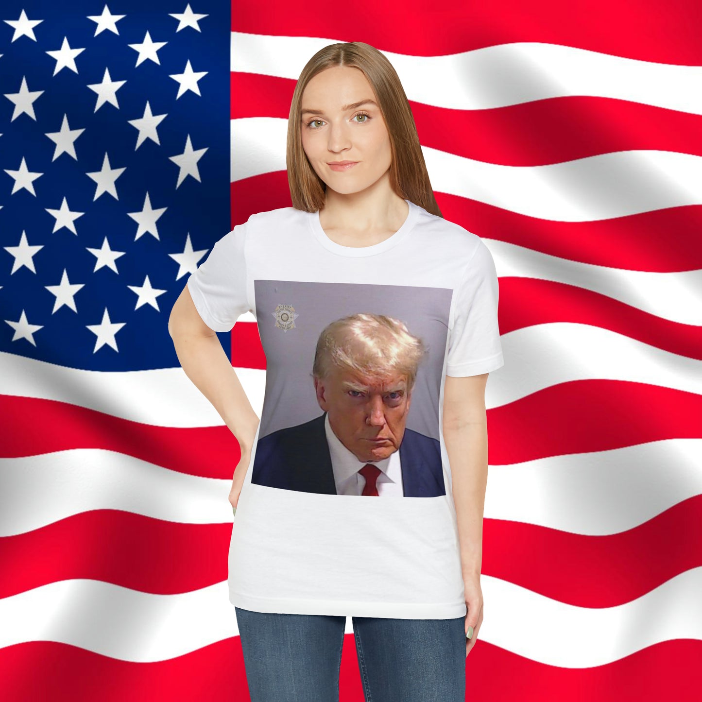 Trump Mug Shot Unisex Jersey Short Sleeve Tee