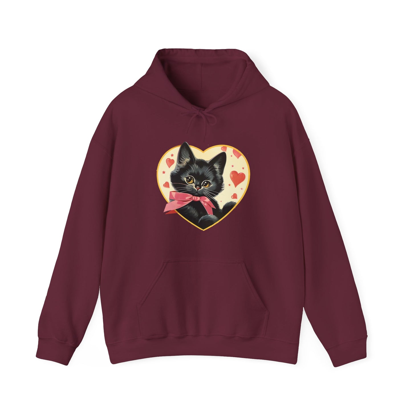 Retro Valentine Kitty Cat Unisex Heavy Blend™ Hooded Sweatshirt