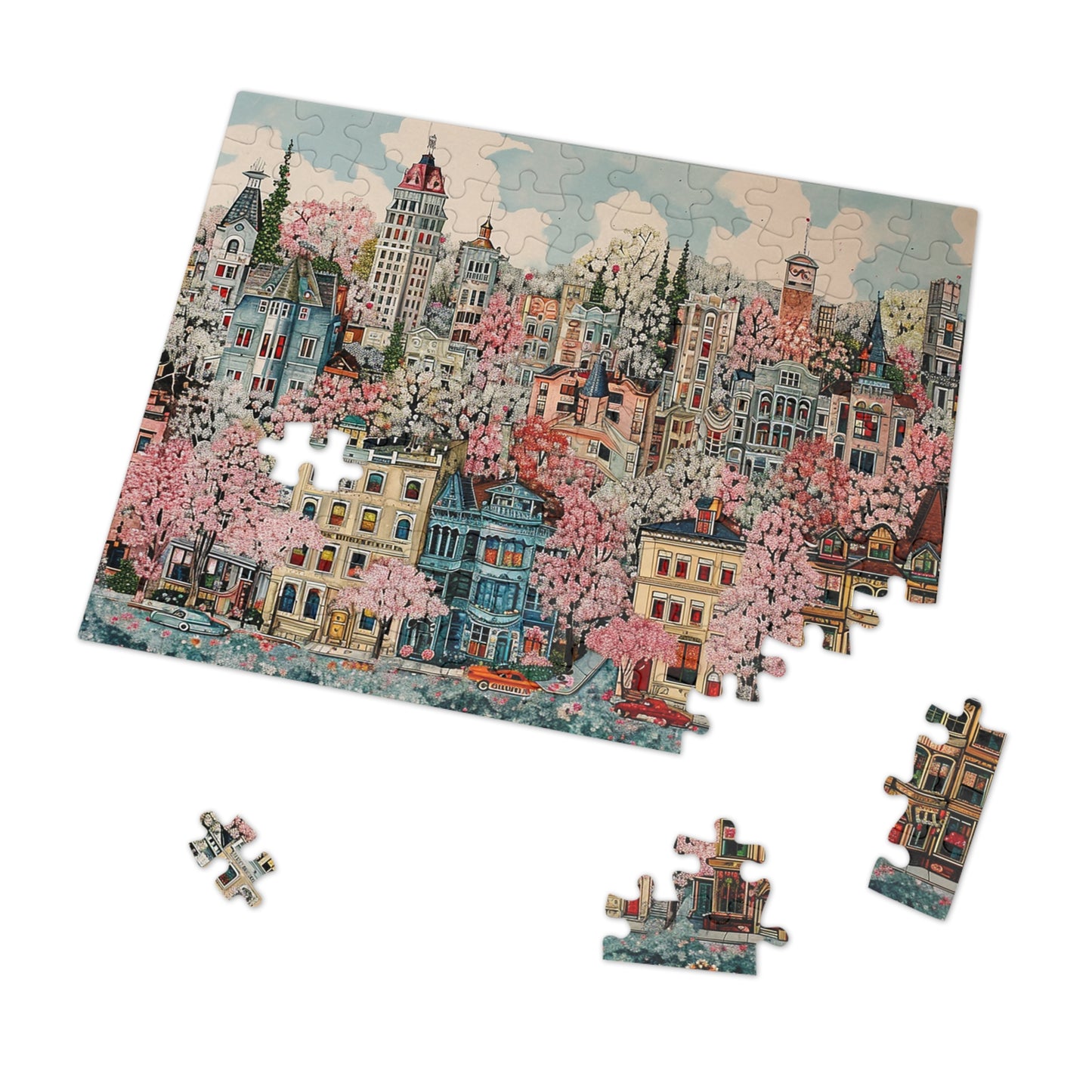 1950s City in Spring Jigsaw Puzzle (30, 110, 252, 500,1000-Piece)