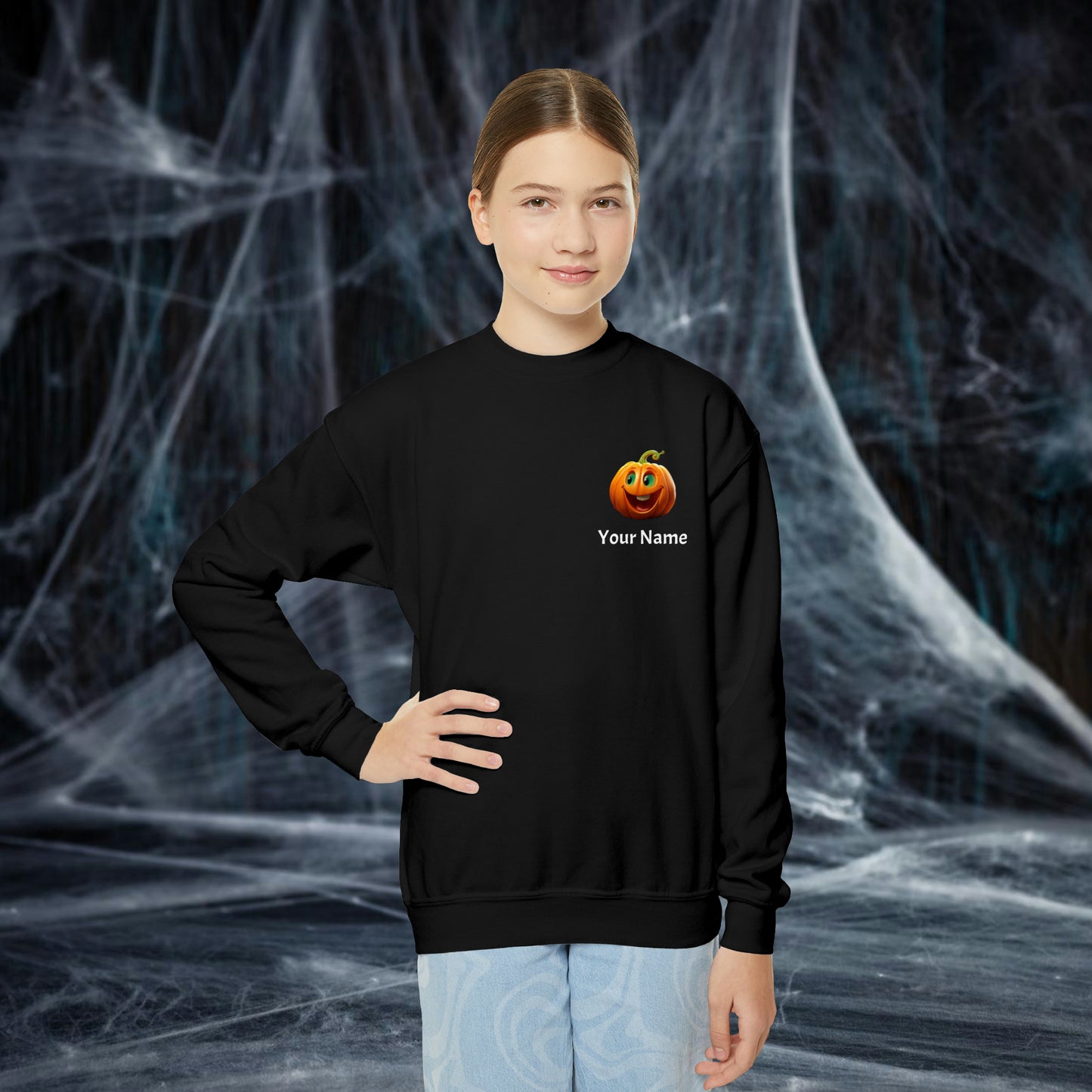 PERSONALIZED Double Sided Print, Halloween Sweatshirt for Kids, Halloween Sweatshirt, Funny Halloween, Youth Crewneck Sweatshirt