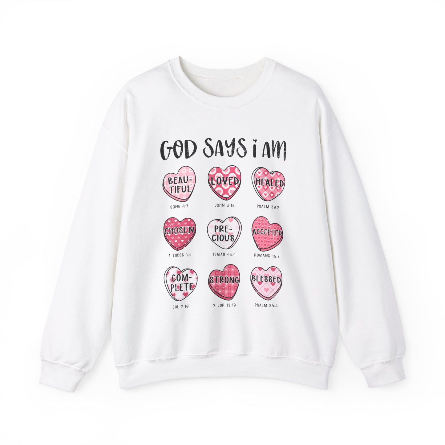 God Says I Am Candy Hearts Unisex Heavy Blend™ Crewneck Sweatshirt