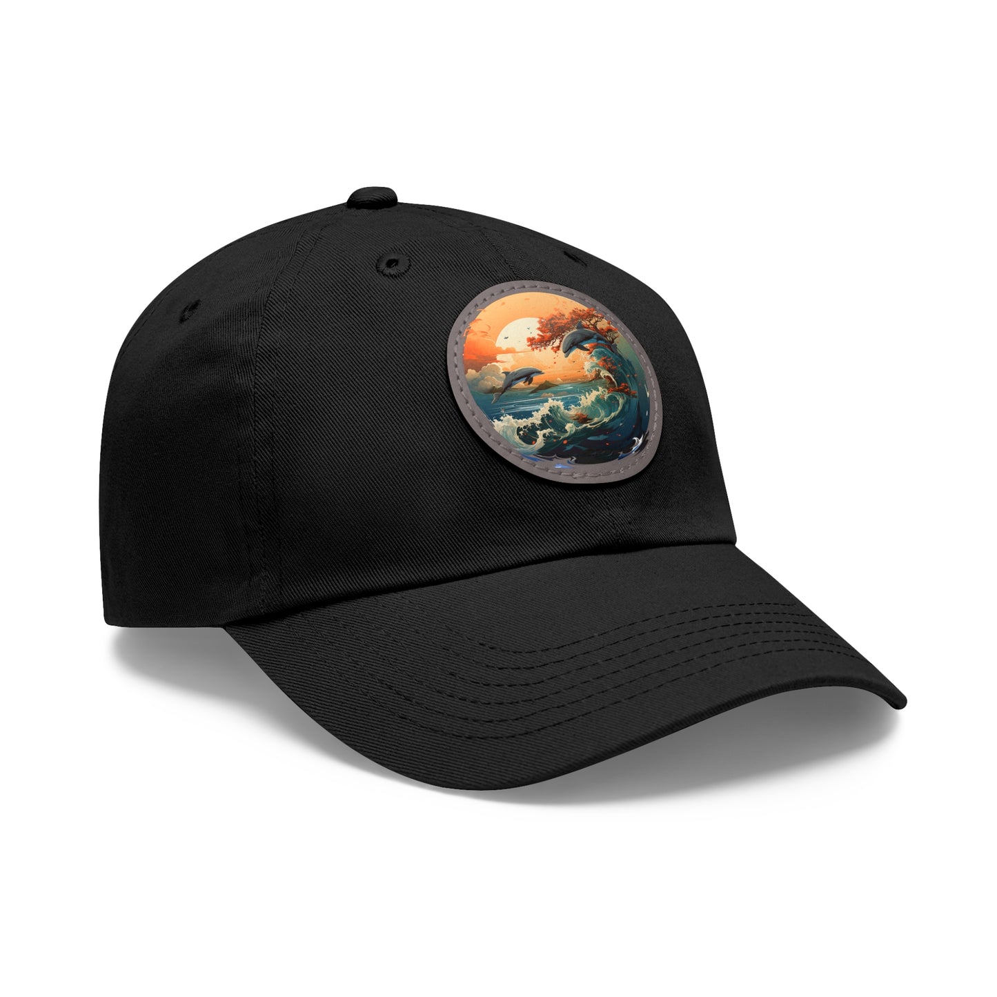 Sunset Dolphins Leather Patch (Round)