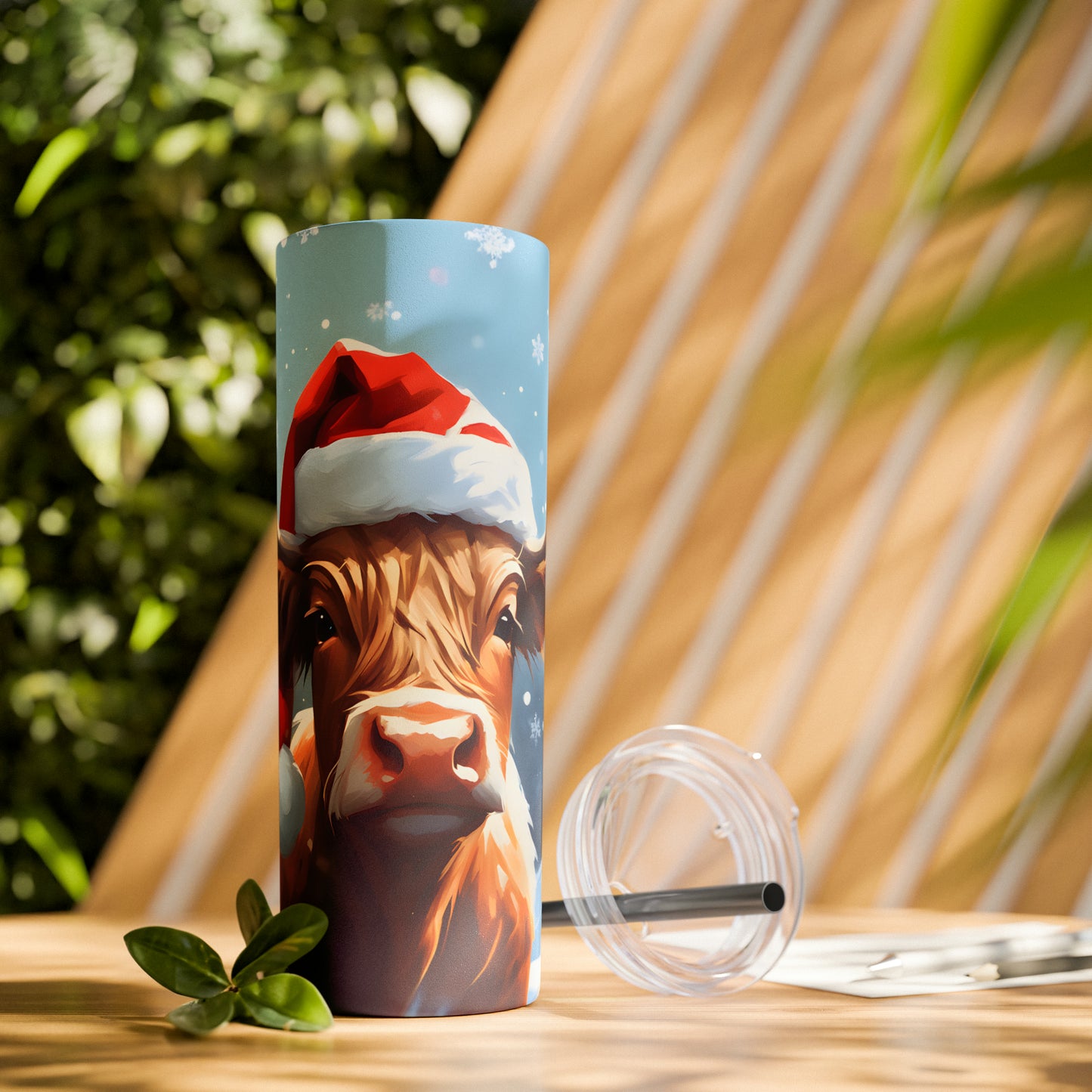 Christmas Cow Skinny Tumbler with Straw, 20oz