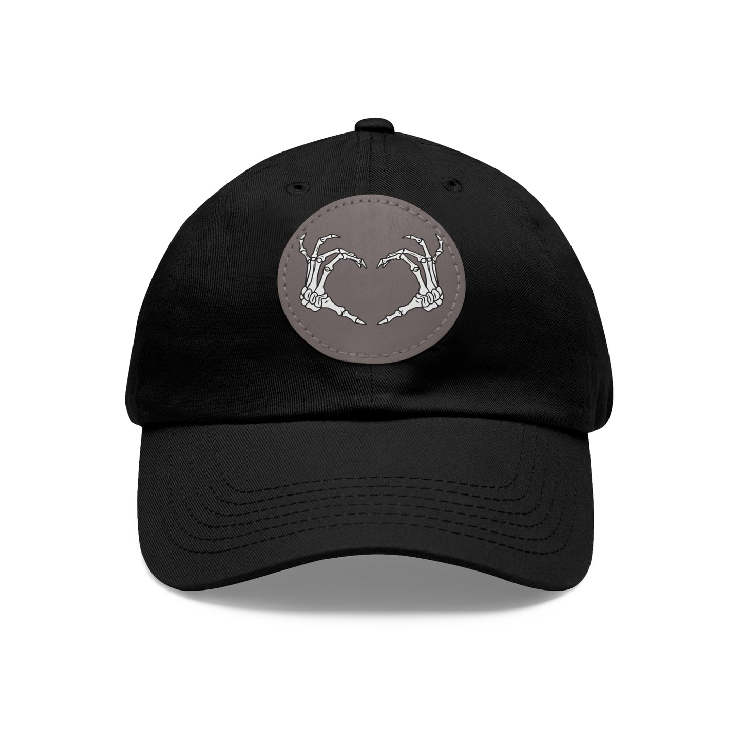 Skeleton Heart Hands Embroidery Dad Hat with Leather Patch (Round)