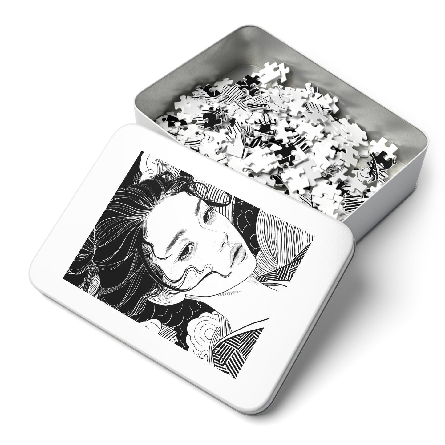 Black and White Ukiyo-e Woman Jigsaw Puzzle (30, 110, 252, 500,1000-Piece)