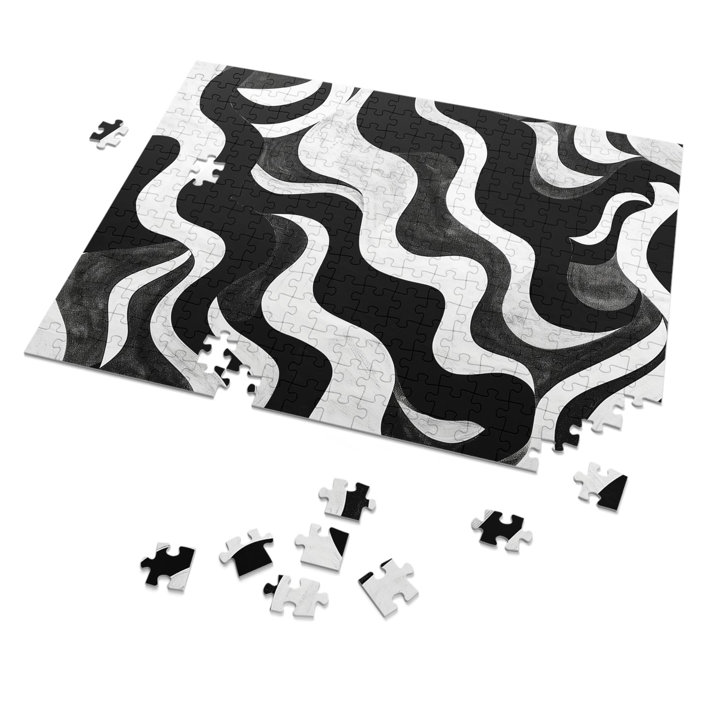 Black and White Waves Jigsaw Puzzle (30, 110, 252, 500,1000-Piece)