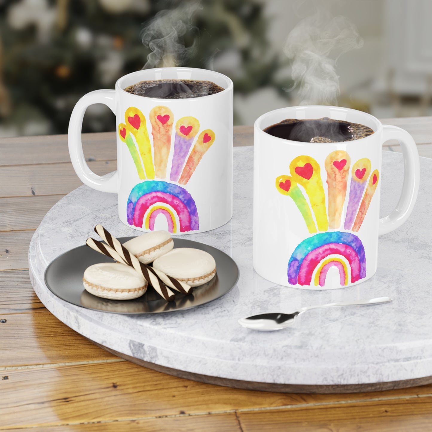 Kids Drawing Rainbow and Hearts Drawing Ceramic Mugs (11oz\15oz\20oz)