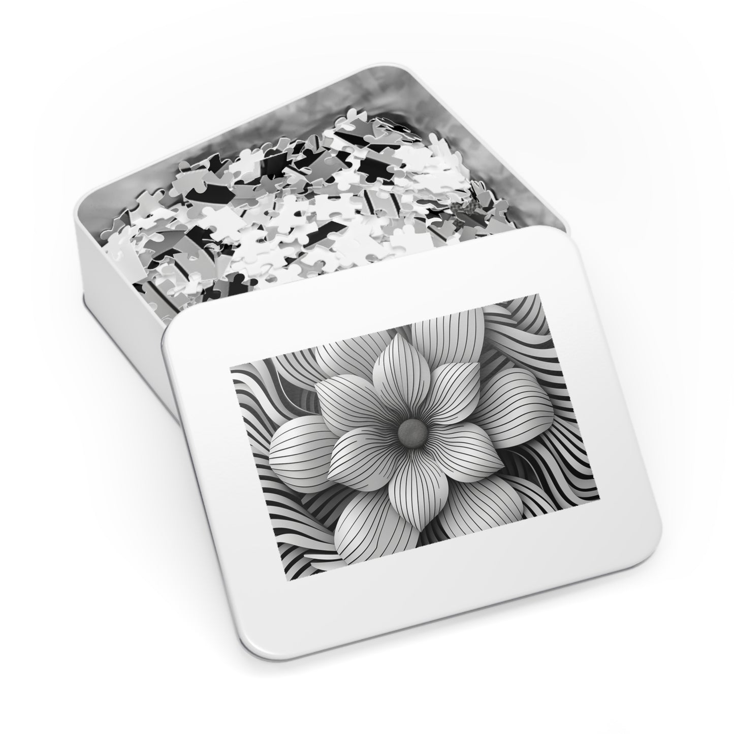 Black and White Flower Drawing Jigsaw Puzzle (30, 110, 252, 500,1000-Piece)