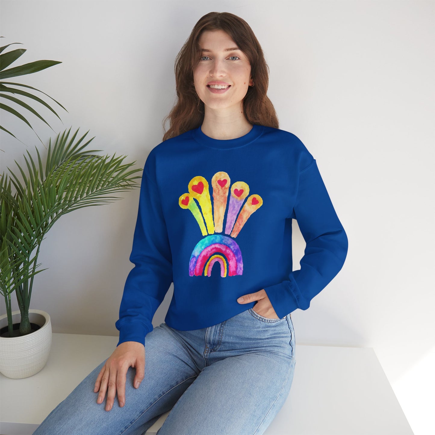Kids Drawing Rainbow and Hearts Unisex Heavy Blend™ Crewneck Sweatshirt