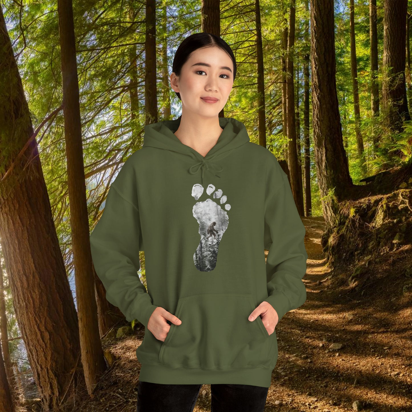 Bigfoot in the Forest Foot Print Unisex Heavy Blend™ Hooded Sweatshirt