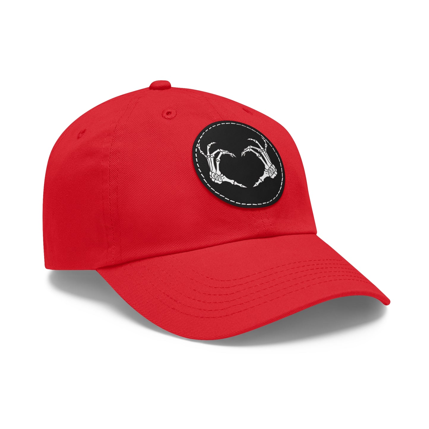 Skeleton Heart Hands Embroidery Dad Hat with Leather Patch (Round)