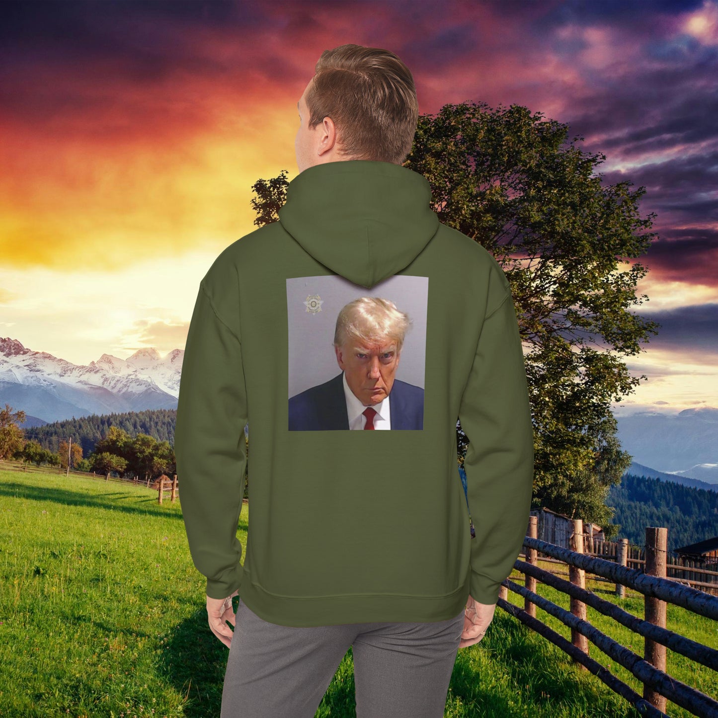President Trump Mug Shot Back Print Hoodie Sweatshirt