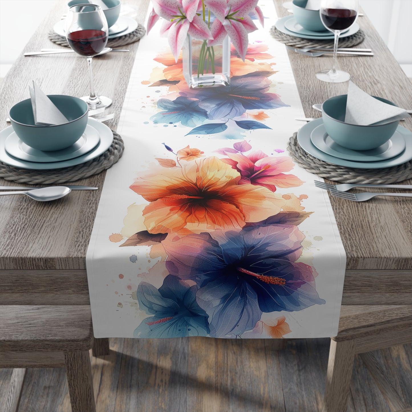 Beautiful Watercolor Flower Table Runner (Cotton, Poly)
