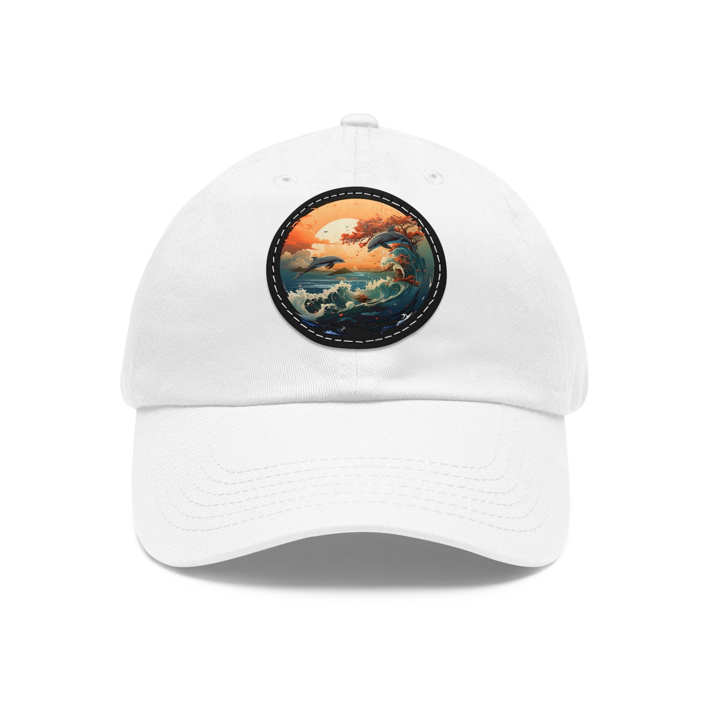 Sunset Dolphins Leather Patch (Round)