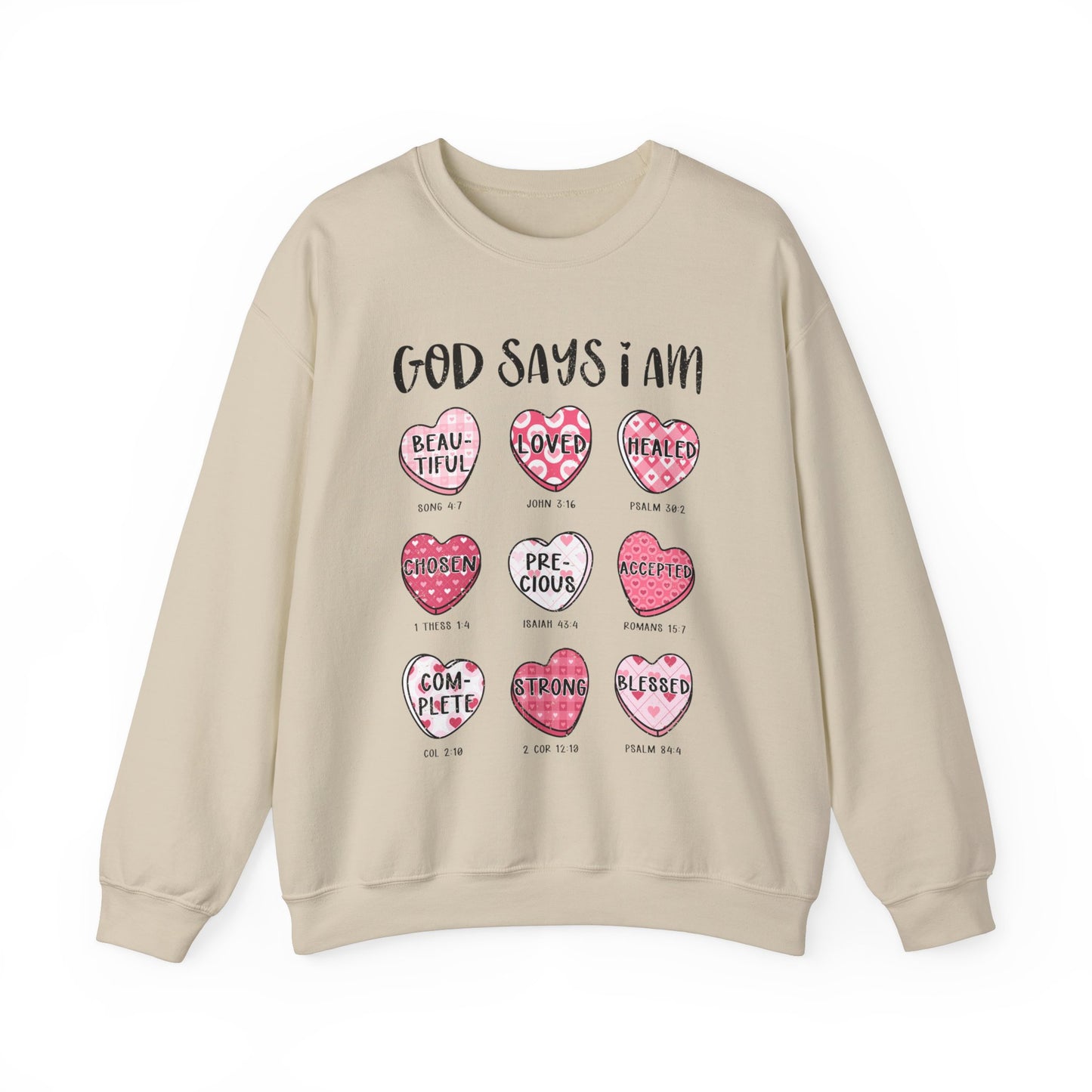 God Says I Am Candy Hearts Unisex Heavy Blend™ Crewneck Sweatshirt