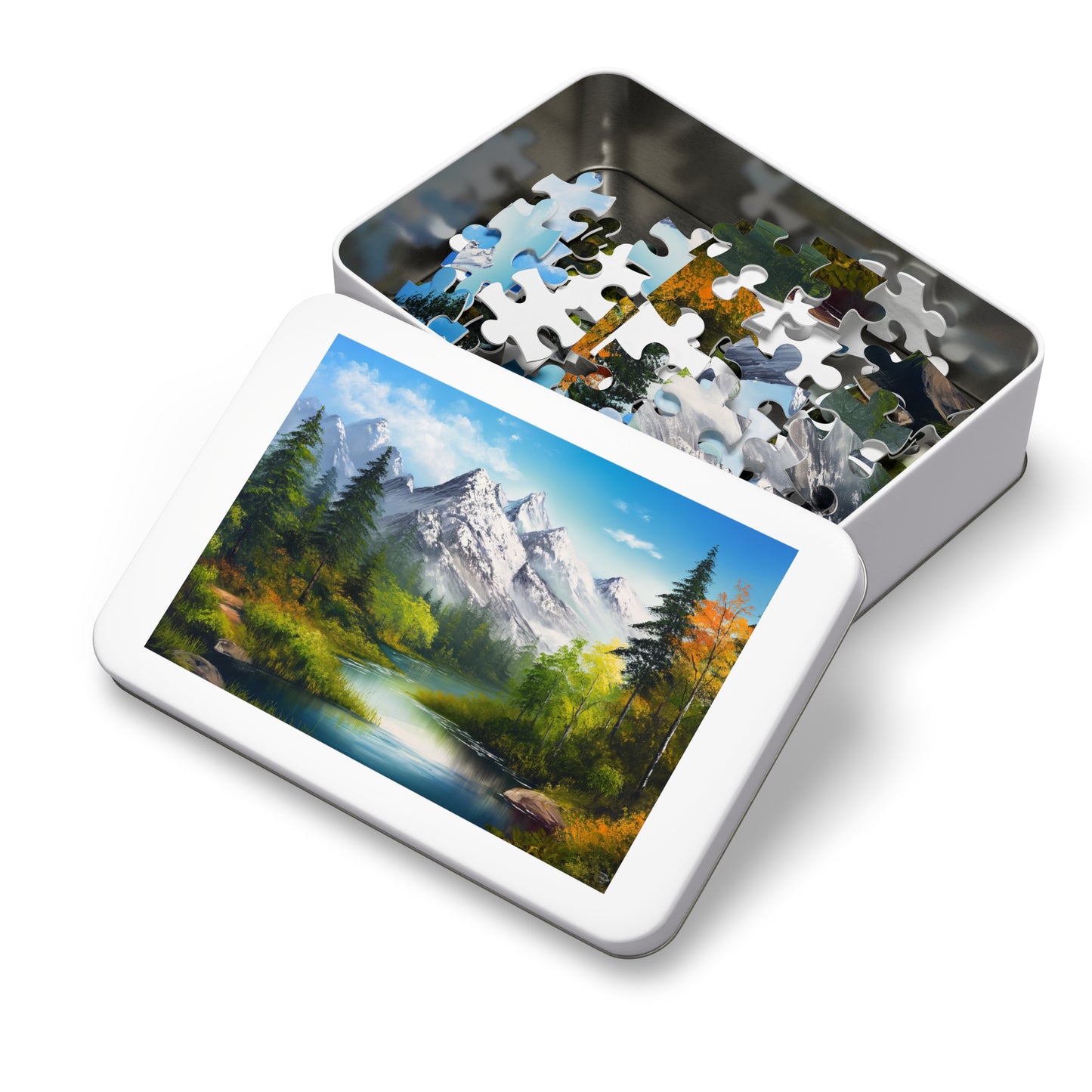 Bob Ross Style Mountain Scene Painting Jigsaw Puzzle (30, 110, 252, 500,1000-Piece)