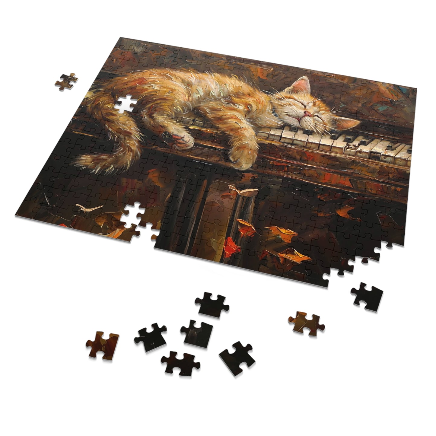 Sleeping Kitty on an Antique Piano Jigsaw Puzzle (30, 110, 252, 500,1000-Piece)
