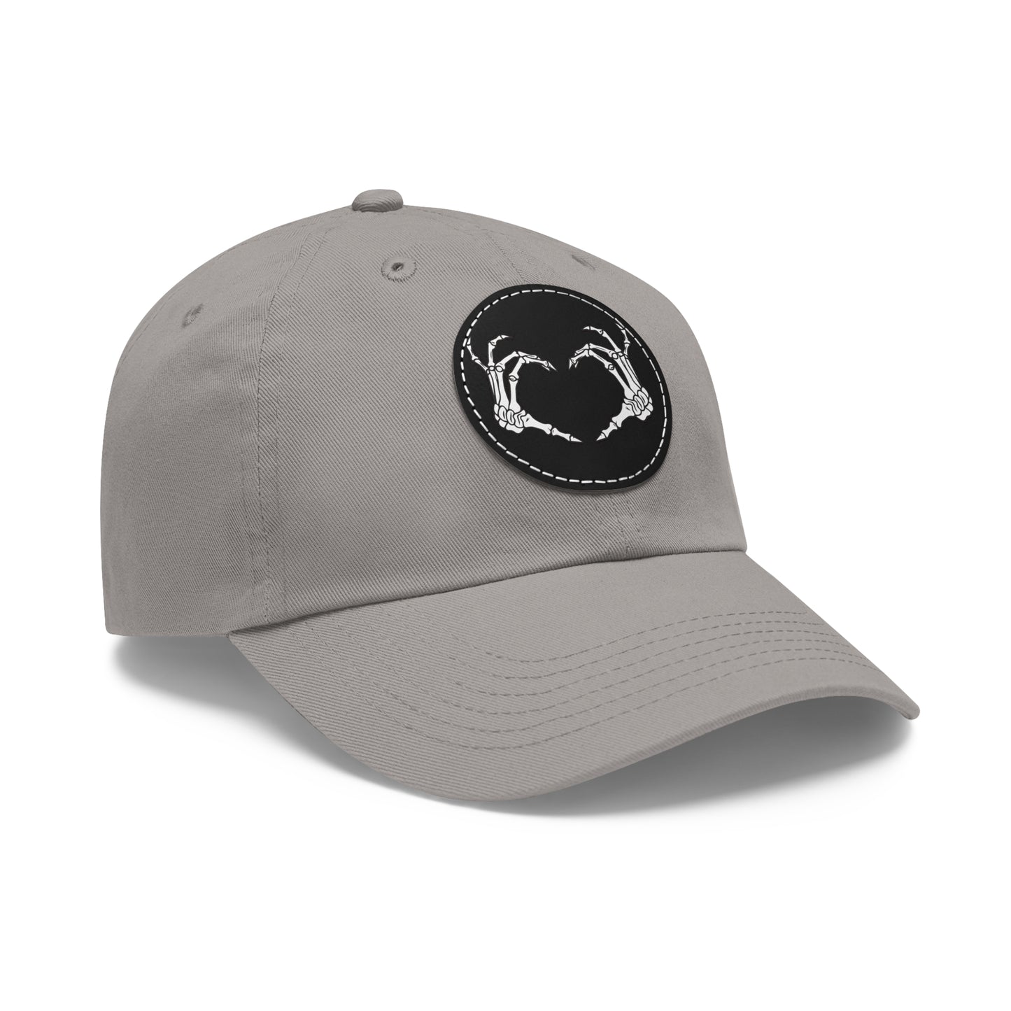 Skeleton Heart Hands Embroidery Dad Hat with Leather Patch (Round)