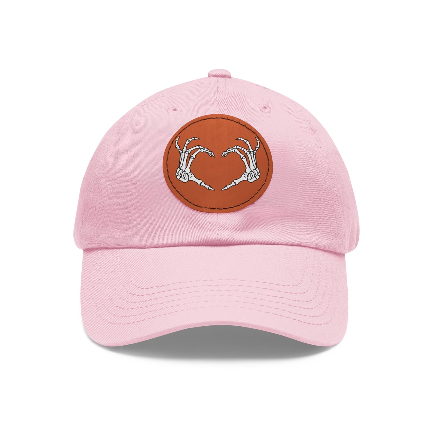 Skeleton Heart Hands Embroidery Dad Hat with Leather Patch (Round)