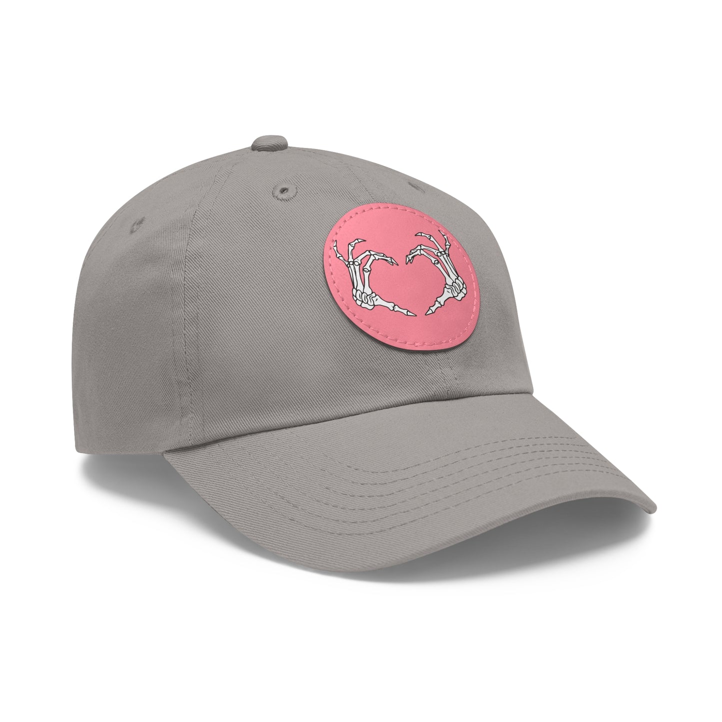 Skeleton Heart Hands Embroidery Dad Hat with Leather Patch (Round)