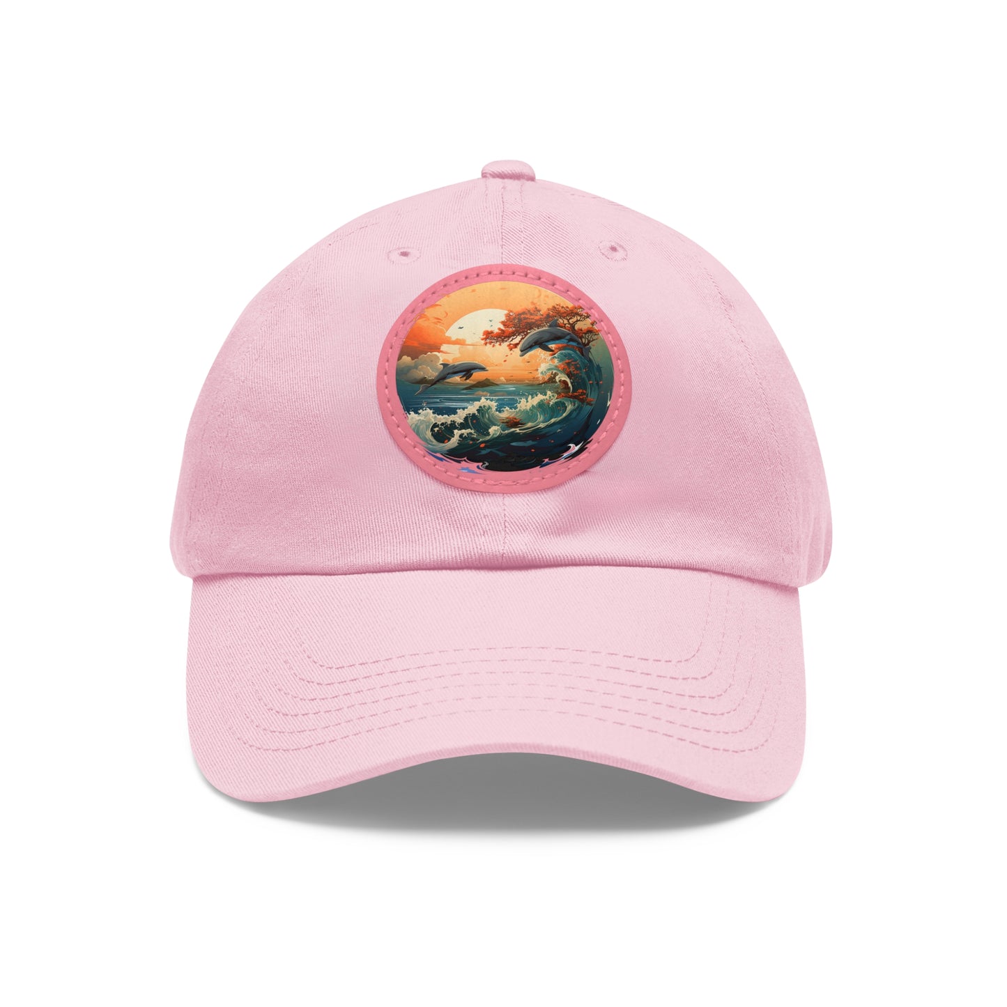Sunset Dolphins Leather Patch (Round)