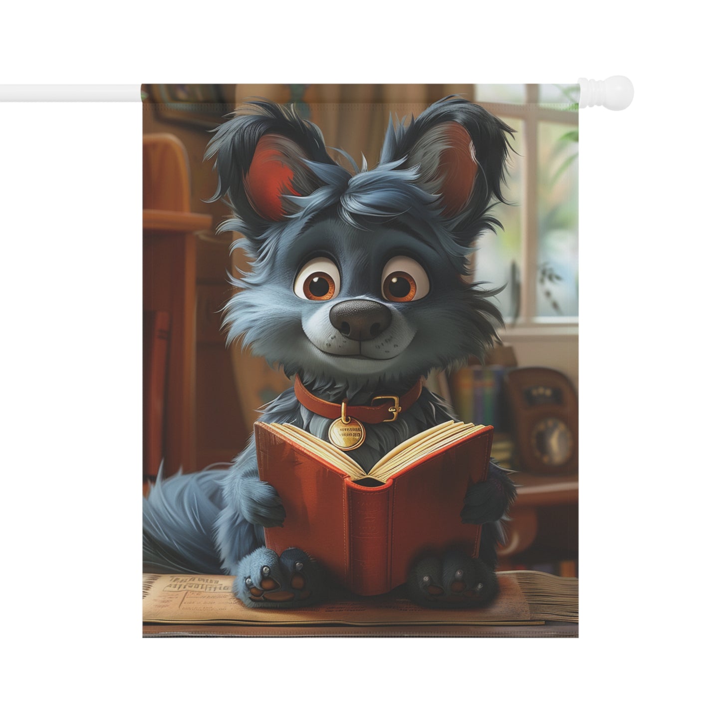 Little Dog Blue Reading his Book Garden & House Banner
