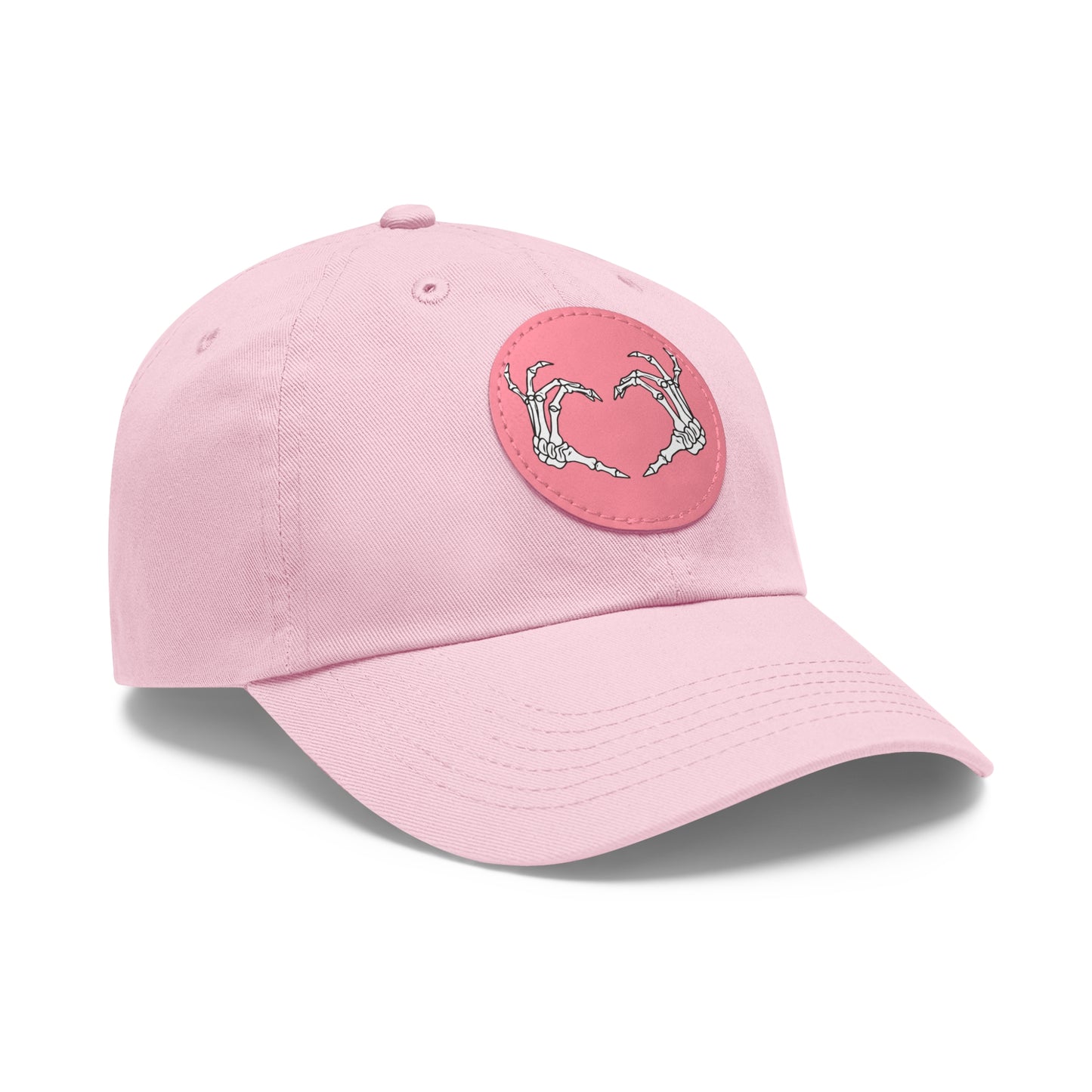 Skeleton Heart Hands Embroidery Dad Hat with Leather Patch (Round)