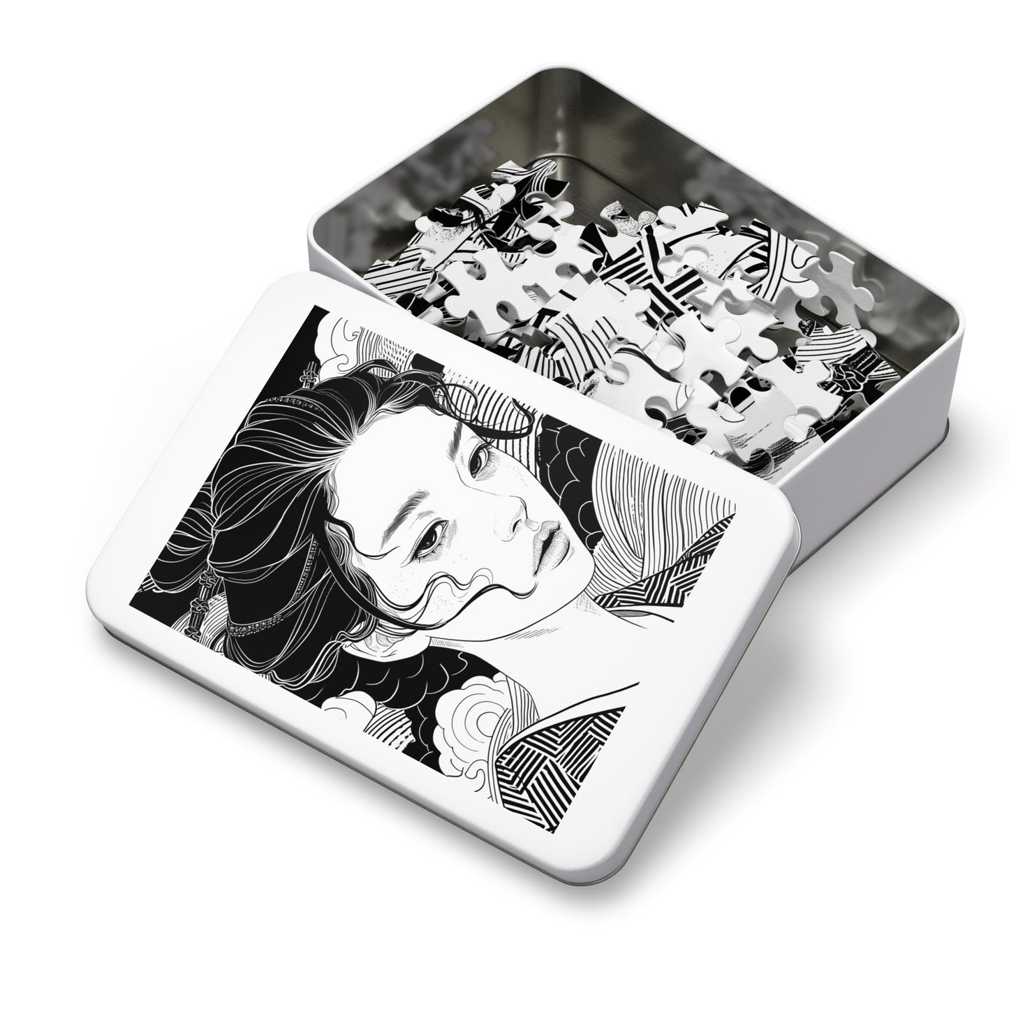 Black and White Ukiyo-e Woman Jigsaw Puzzle (30, 110, 252, 500,1000-Piece)