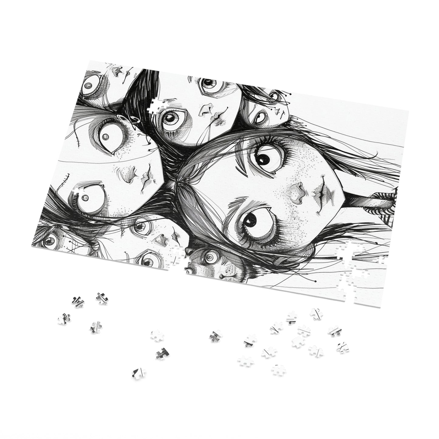 Black and White Multiple Personality Drawing Jigsaw Puzzle (30, 110, 252, 500,1000-Piece)