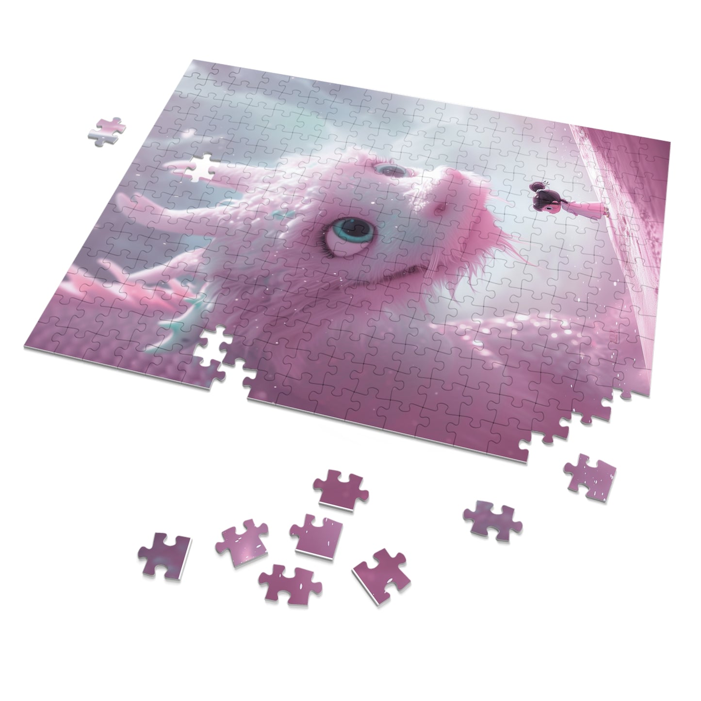 Young Pink Dragon with Sweet Little Girl Jigsaw Puzzle (30, 110, 252, 500,1000-Piece)
