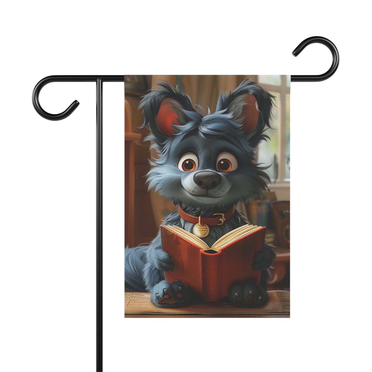 Little Dog Blue Reading his Book Garden & House Banner