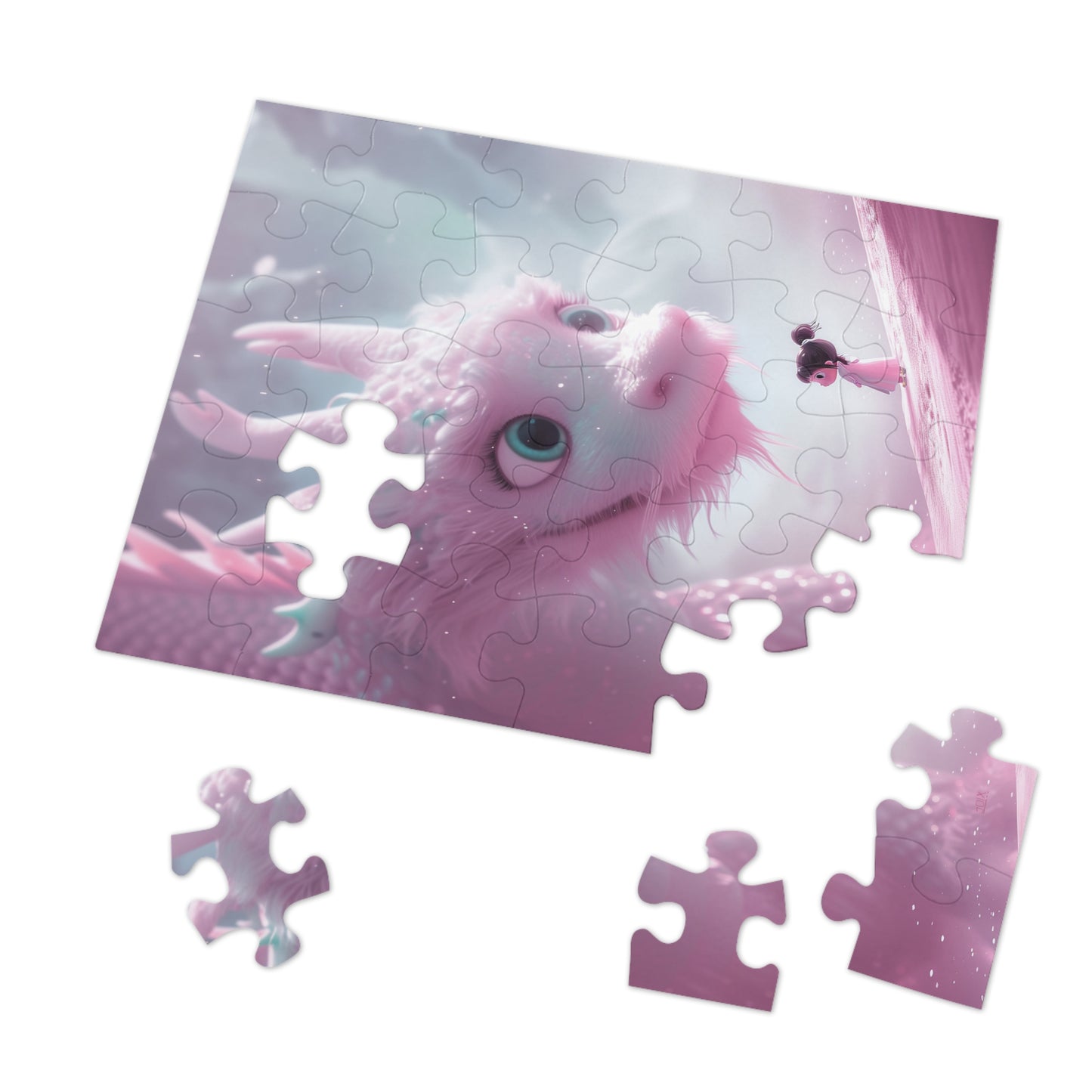 Young Pink Dragon with Sweet Little Girl Jigsaw Puzzle (30, 110, 252, 500,1000-Piece)