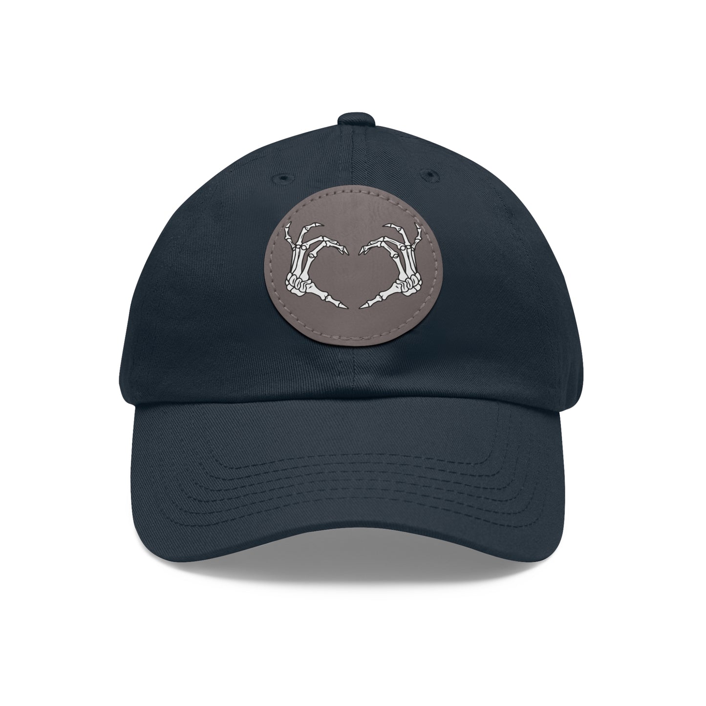 Skeleton Heart Hands Embroidery Dad Hat with Leather Patch (Round)