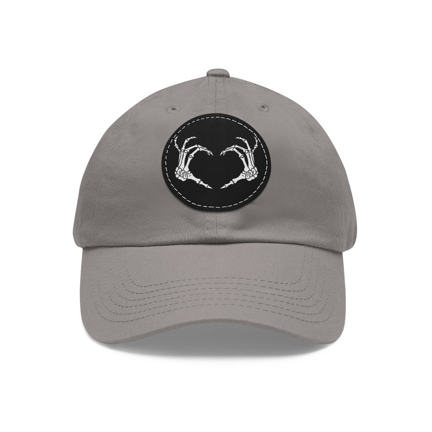 Skeleton Heart Hands Embroidery Dad Hat with Leather Patch (Round)