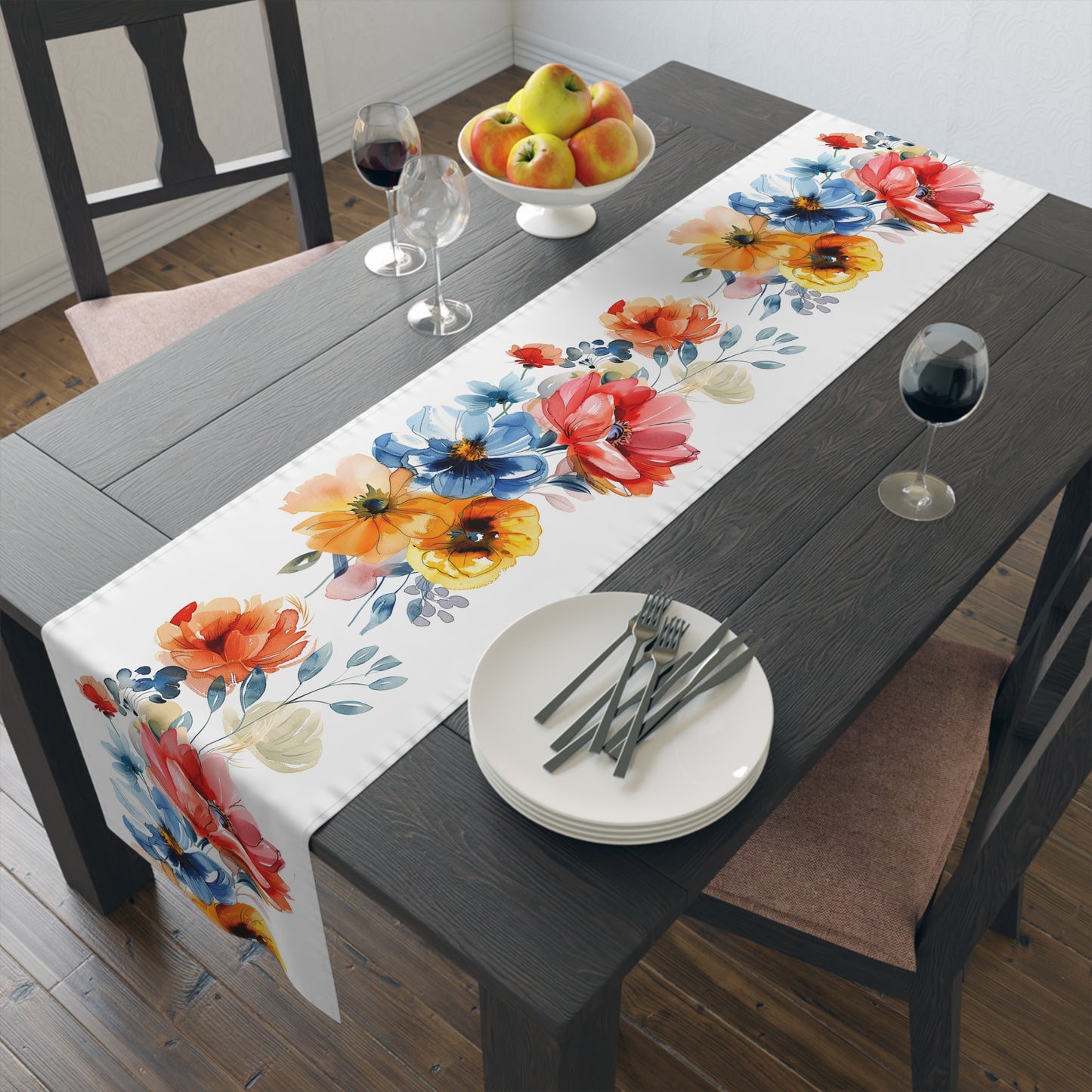Beautiful Watercolor Flower Clusters Table Runner (Cotton, Poly)