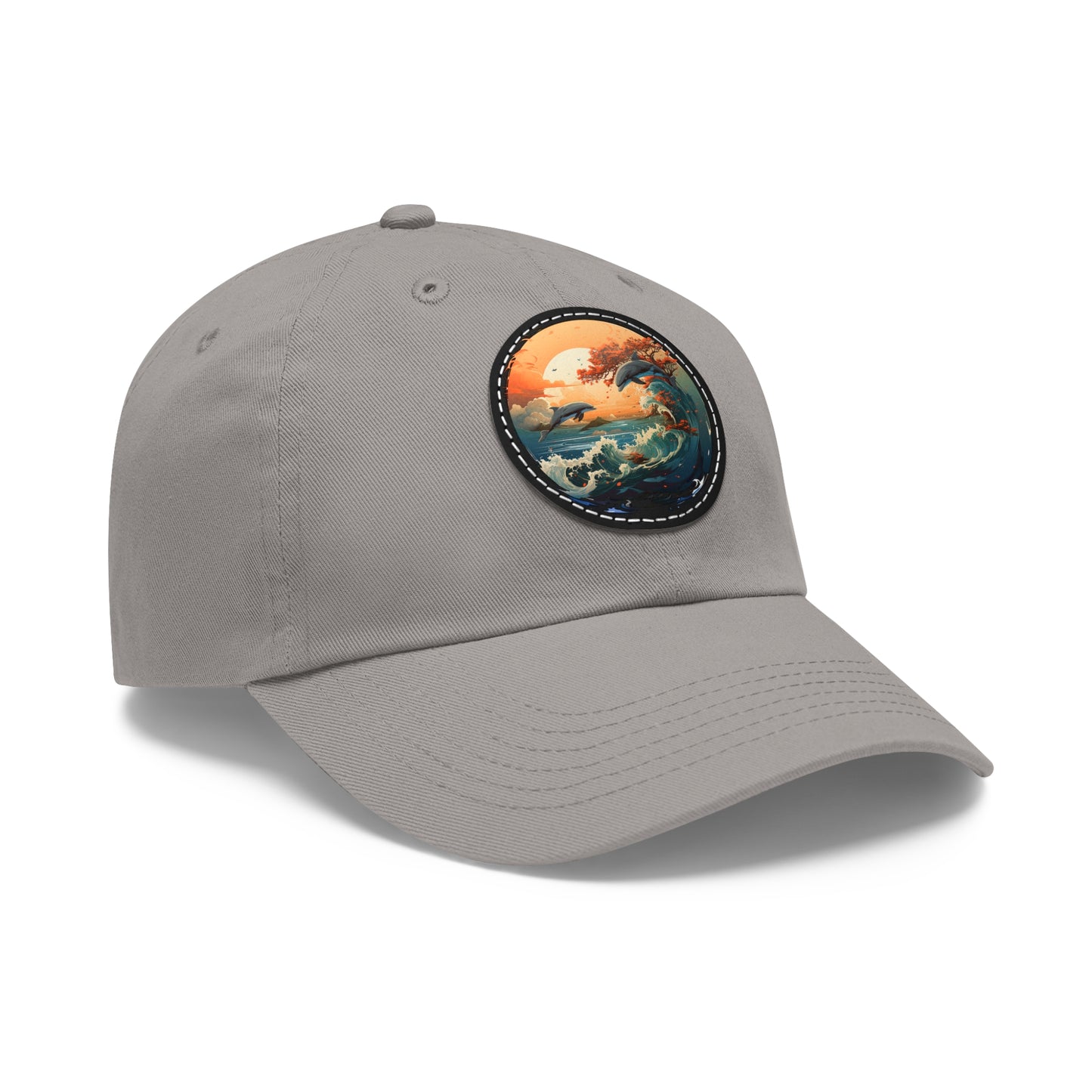 Sunset Dolphins Leather Patch (Round)
