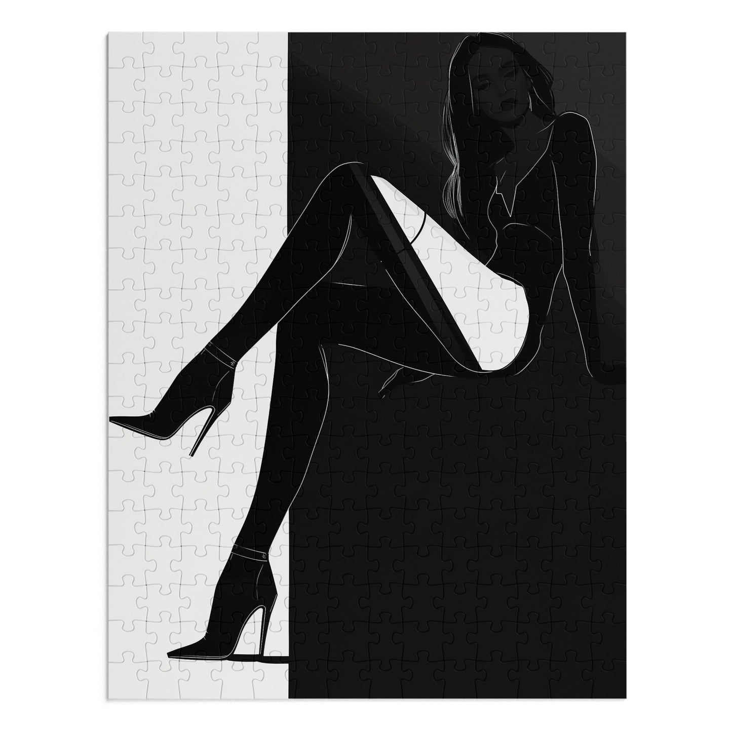 Black and White Female Fashion Jigsaw Puzzle (30, 110, 252, 500,1000-Piece)