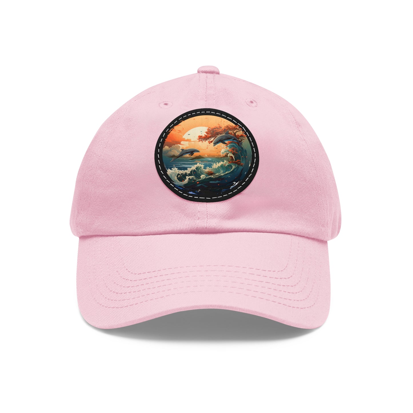 Sunset Dolphins Leather Patch (Round)