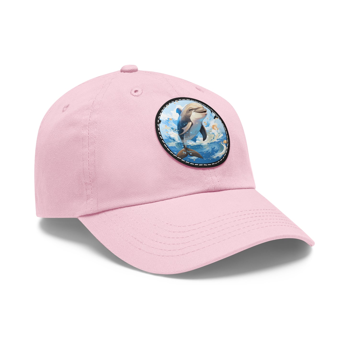 Happy Dolphin Dad Hat with Leather Patch (Round)