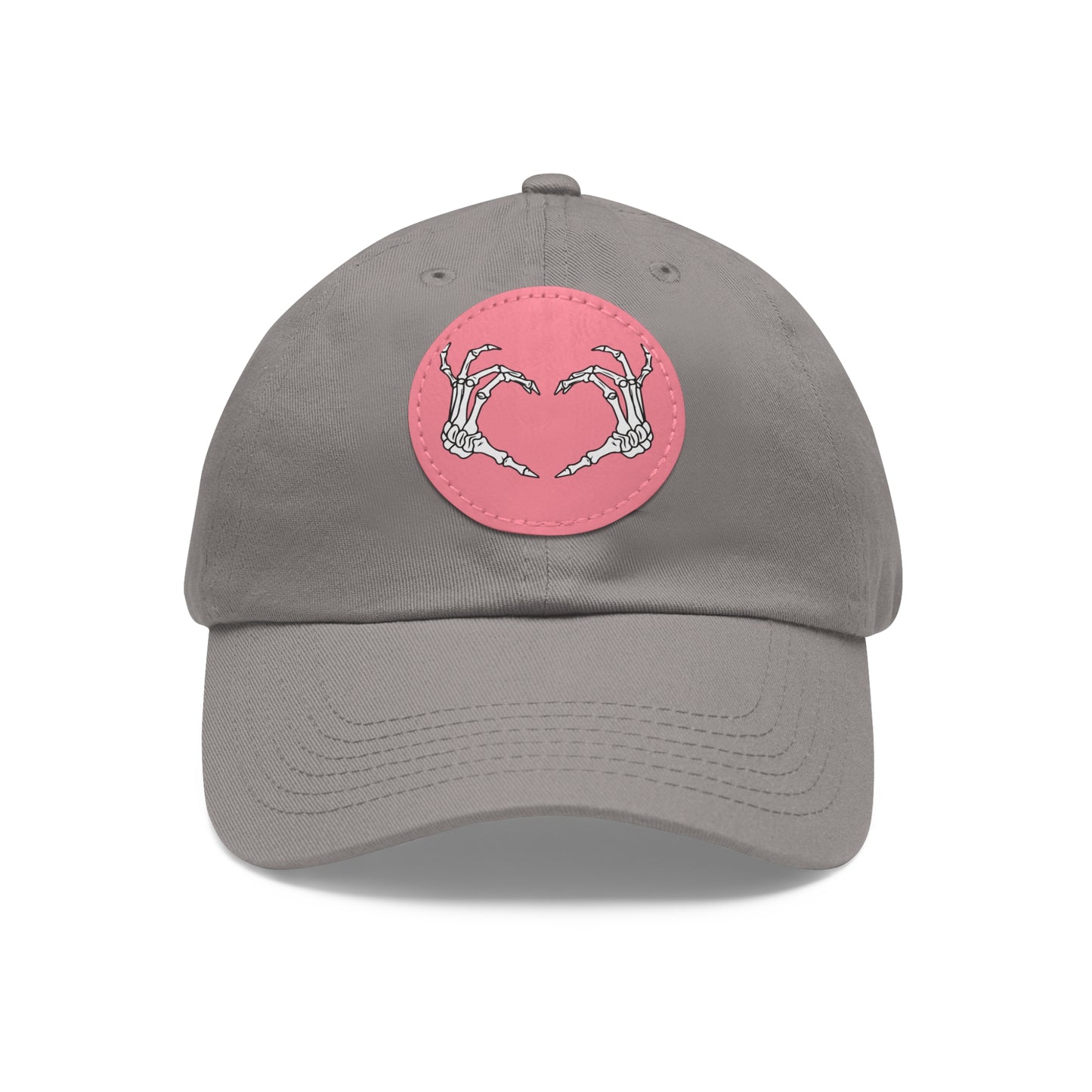 Skeleton Heart Hands Embroidery Dad Hat with Leather Patch (Round)