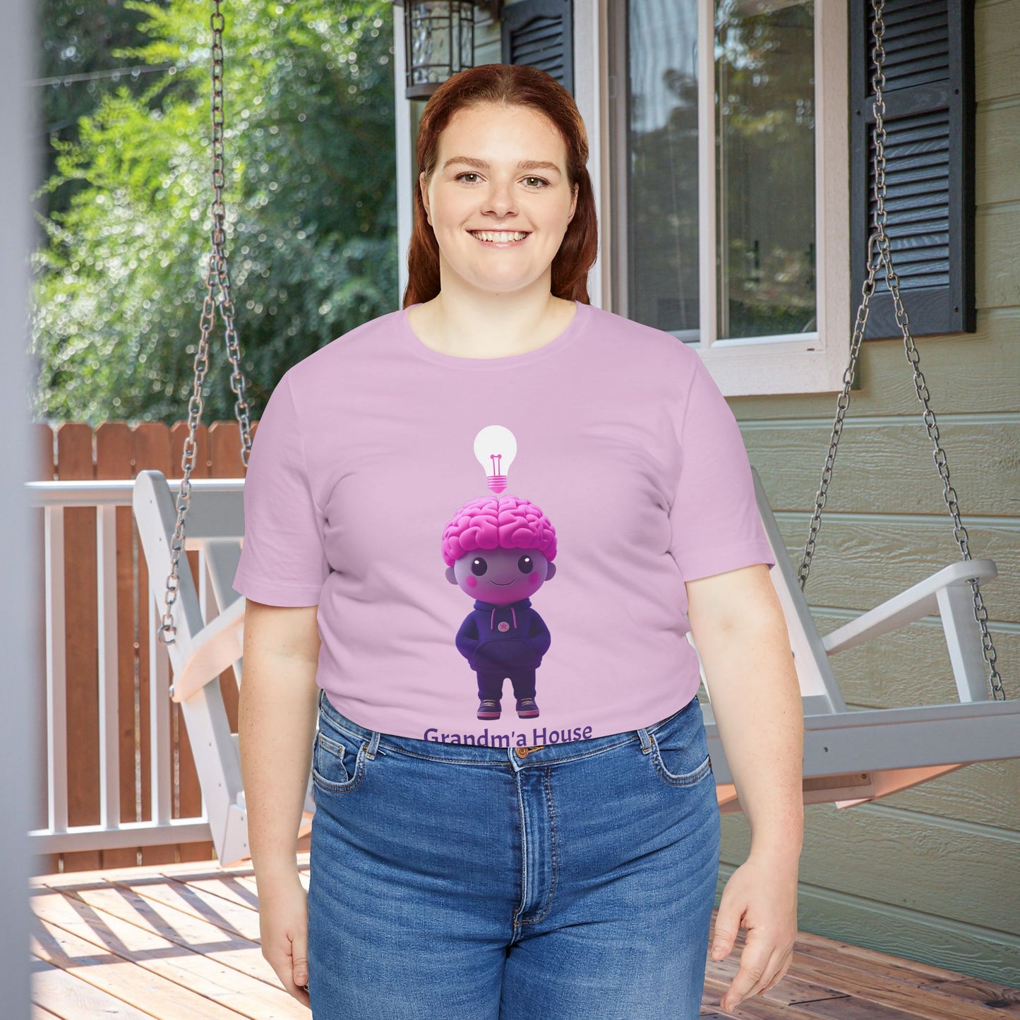 Grandma's House Brain with Light Bulb Design - Unisex Jersey Tee