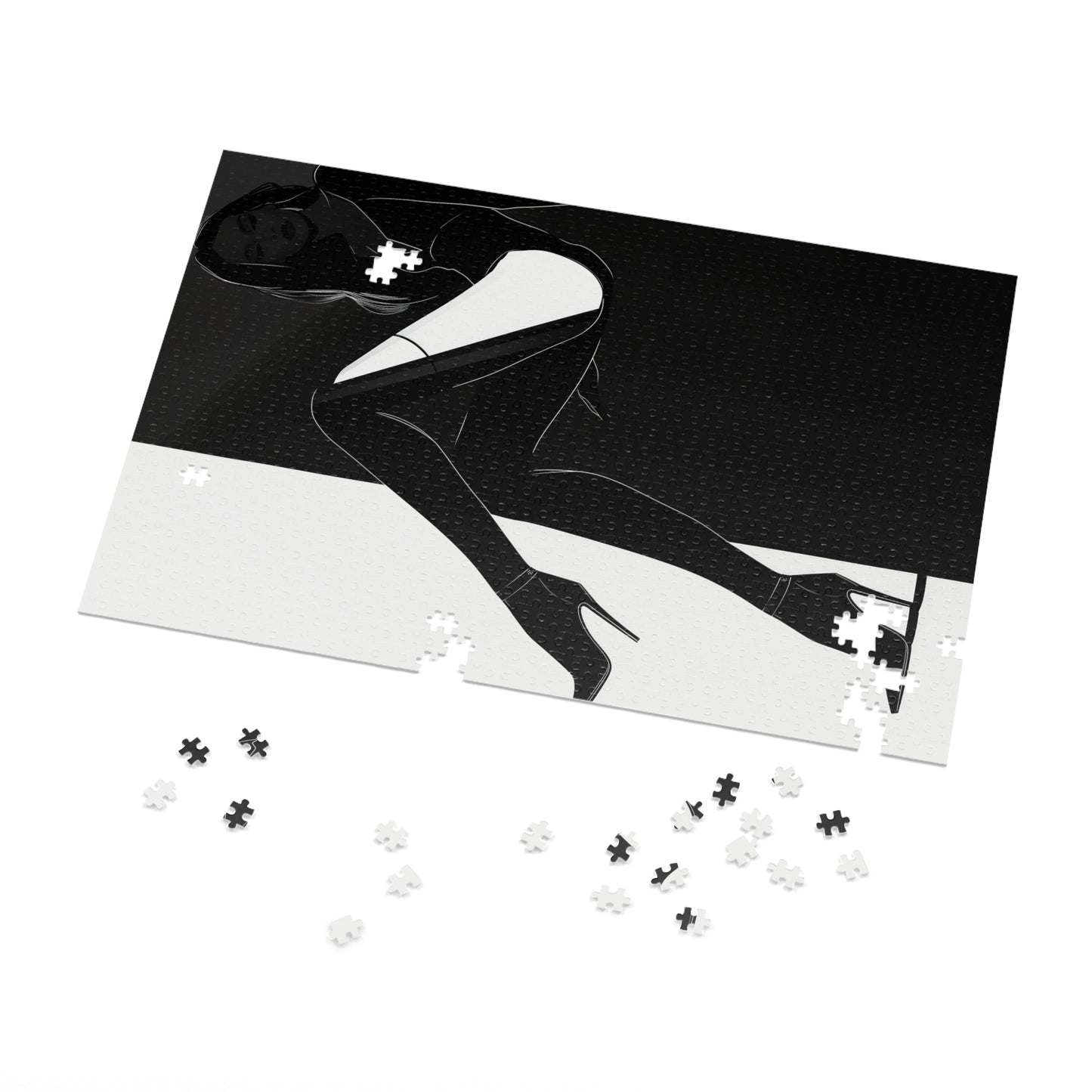 Black and White Female Fashion Jigsaw Puzzle (30, 110, 252, 500,1000-Piece)
