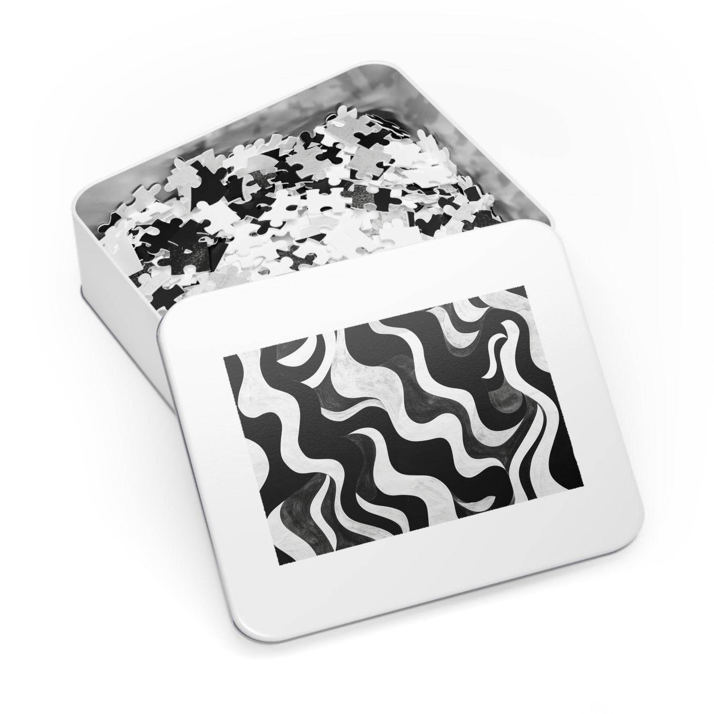 Black and White Waves Jigsaw Puzzle (30, 110, 252, 500,1000-Piece)