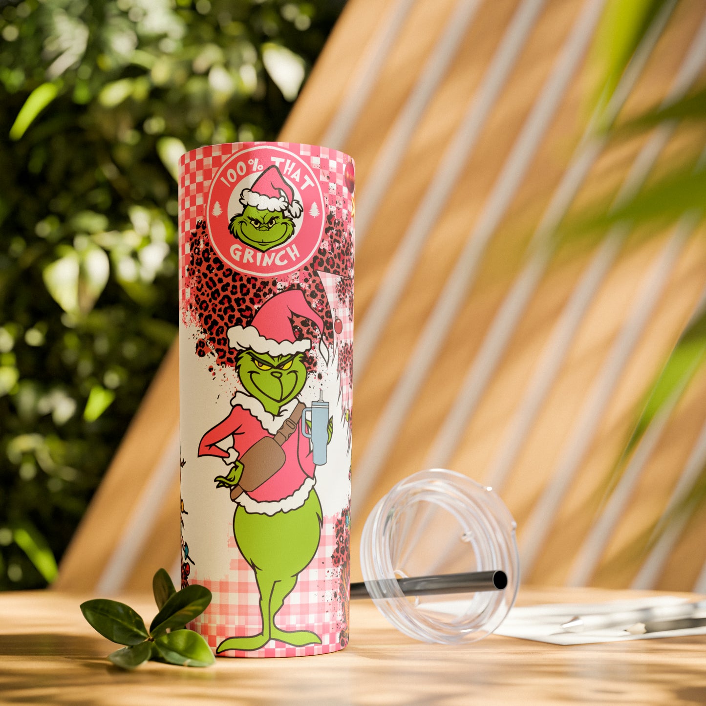 100% That Grinch! Skinny Tumbler with Straw, 20oz