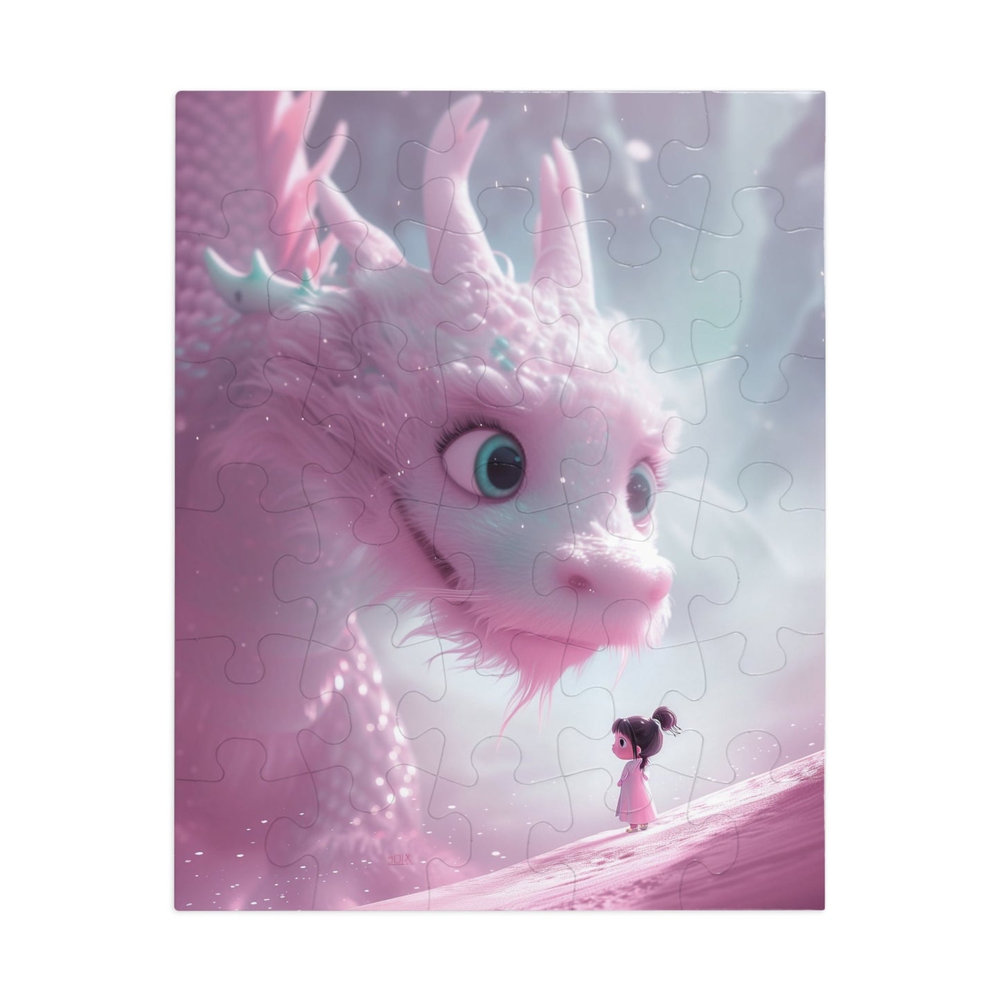 Young Pink Dragon with Sweet Little Girl Jigsaw Puzzle (30, 110, 252, 500,1000-Piece)