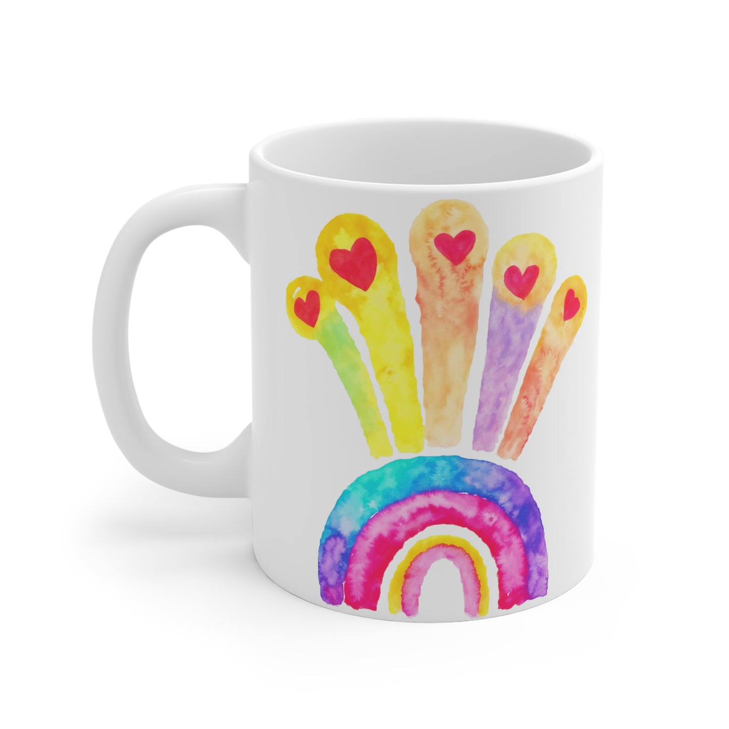 Kids Drawing Rainbow and Hearts Drawing Ceramic Mugs (11oz\15oz\20oz)