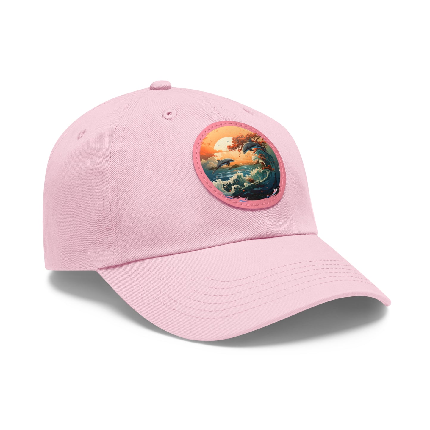 Sunset Dolphins Leather Patch (Round)