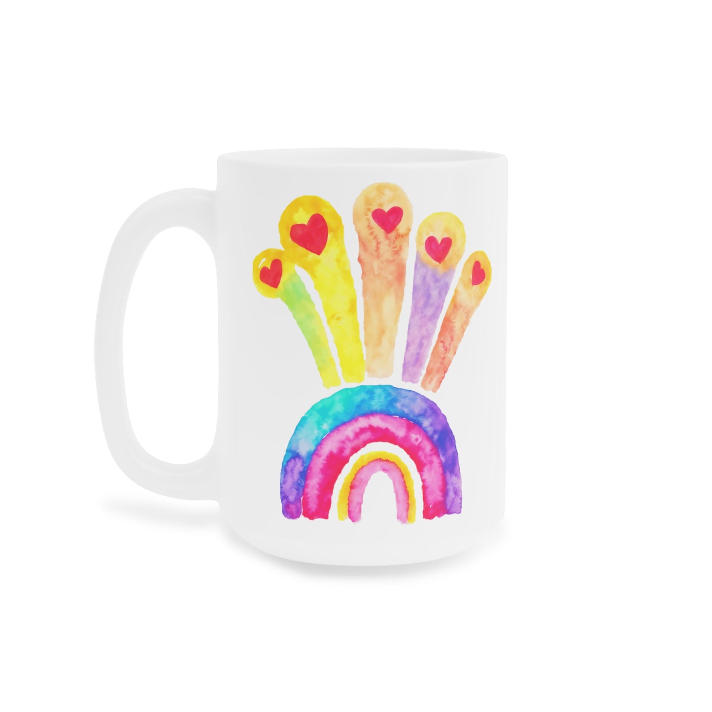Kids Drawing Rainbow and Hearts Drawing Ceramic Mugs (11oz\15oz\20oz)