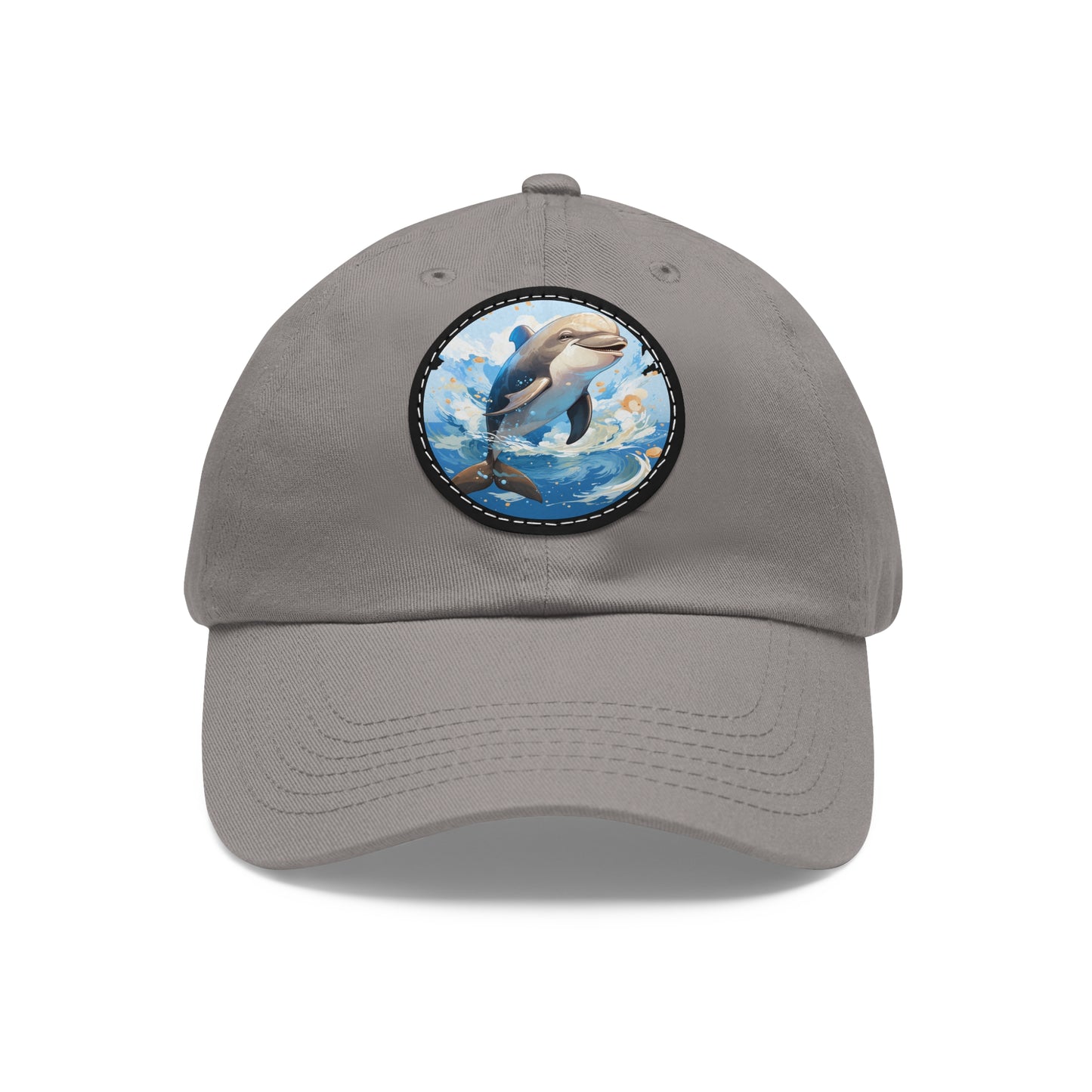 Happy Dolphin Dad Hat with Leather Patch (Round)
